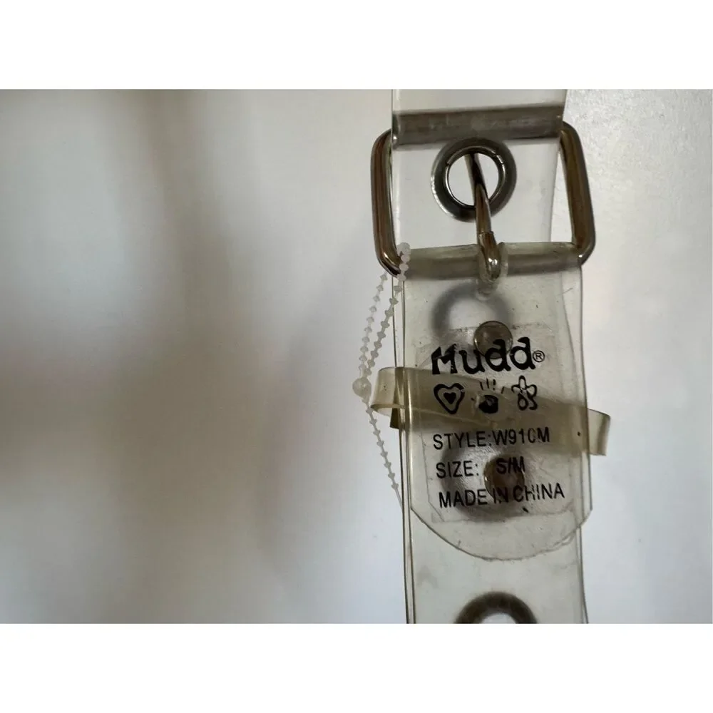 Vintage Y2K MUDD Women's Chunky Clear Grommet Silver Buckle Belt sz S/M 90's Edg